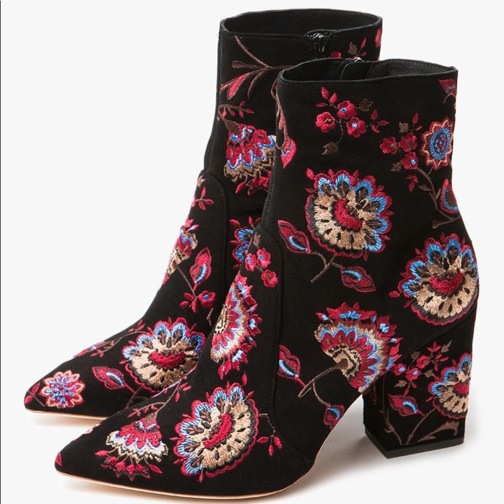 Loeffler Randall Isla Embroidered Suede Ankle Boot